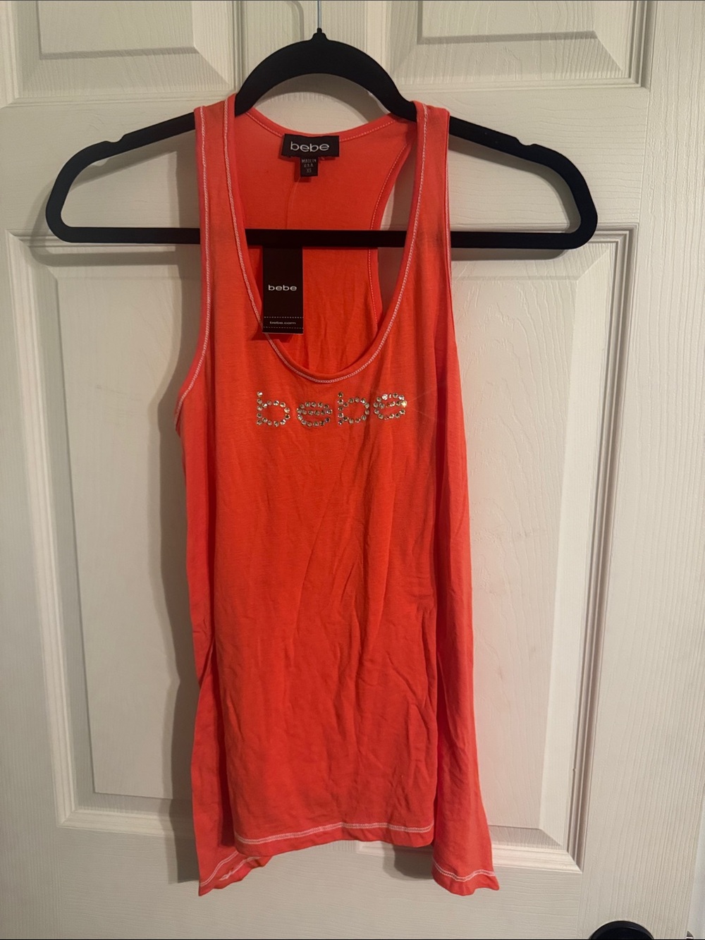 bebe Coral Crystal Logo Racerback Tank